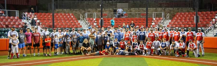 Everyone who played The Tradition, together on the field at night